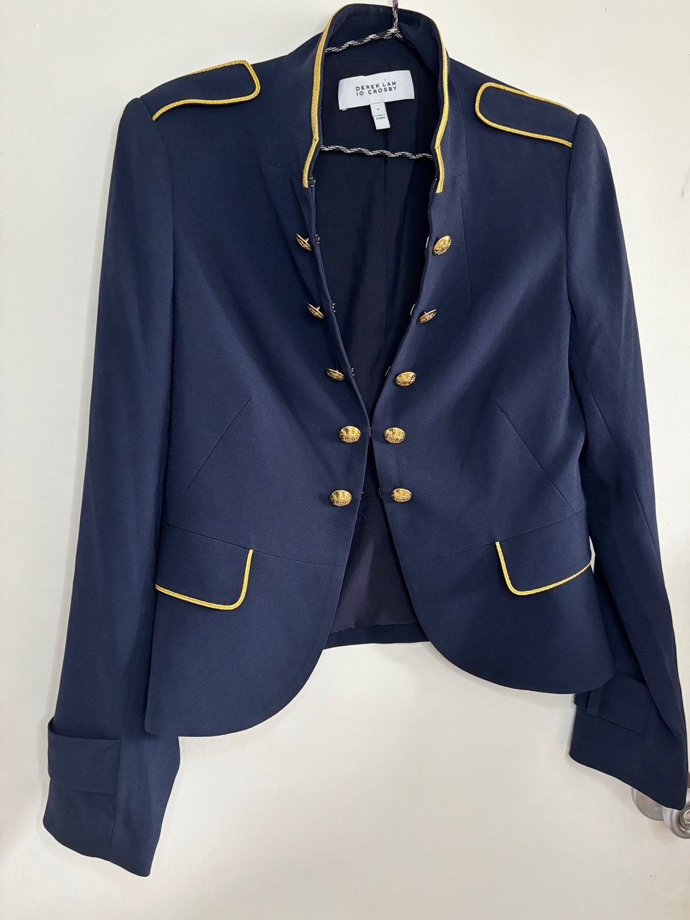 Derek Lam 10 Crosby Navy Brigitte Military Style Band Cropped Jacket